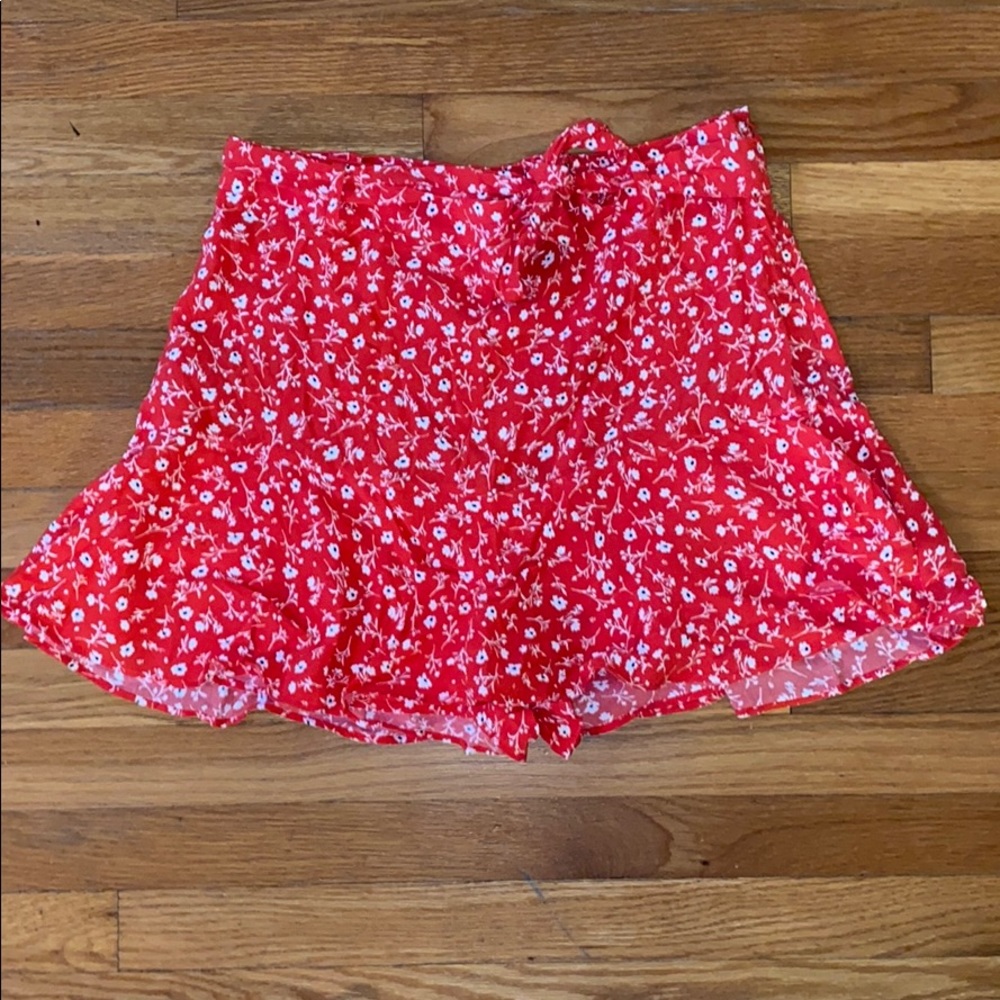 Cute Floral Red Mini Skirt